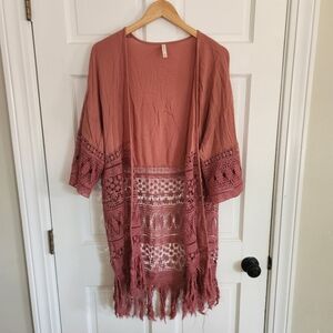 Xhilaration Pink Crochet Fringe Cardigan